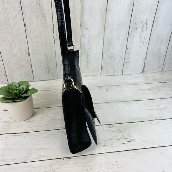 NWT Black Croc shoulder bag Faux Patent, leather Square Shape - Picture 7 of 13